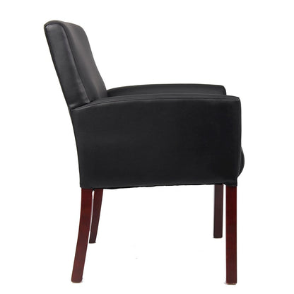 Black Reception Chair With Mahogany Base, Office Guest Or Client Seating