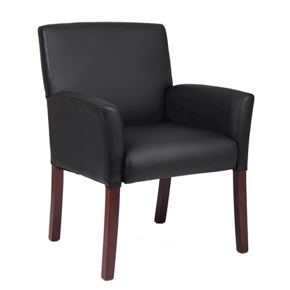 Black Reception Chair With Mahogany Base, Office Guest Or Client Seating