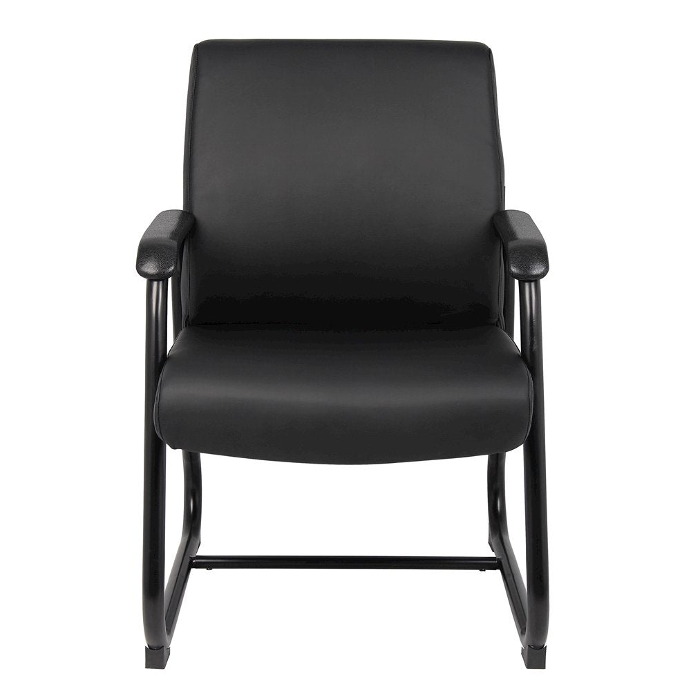 Black Guest Chair With Vinyl Seat, Office Chair No Wheels