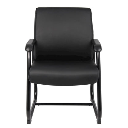 Black Guest Chair With Vinyl Seat, Office Chair No Wheels