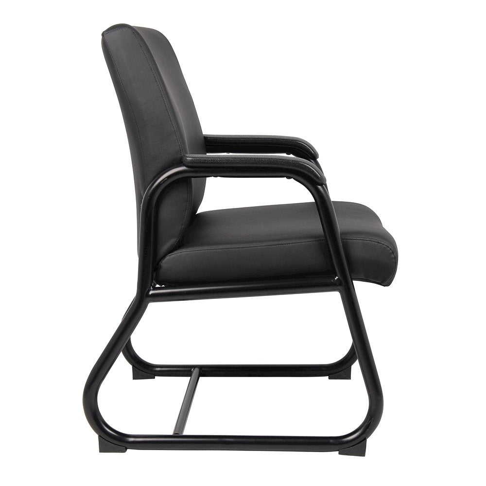 Black Guest Chair With Vinyl Seat, Office Chair No Wheels