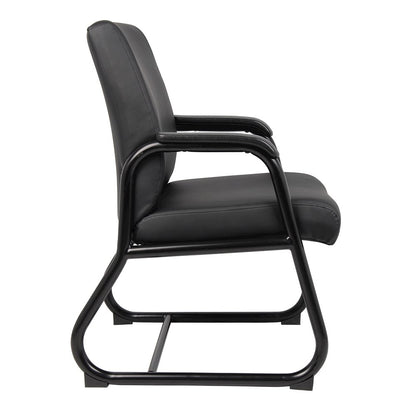 Black Guest Chair With Vinyl Seat, Office Chair No Wheels