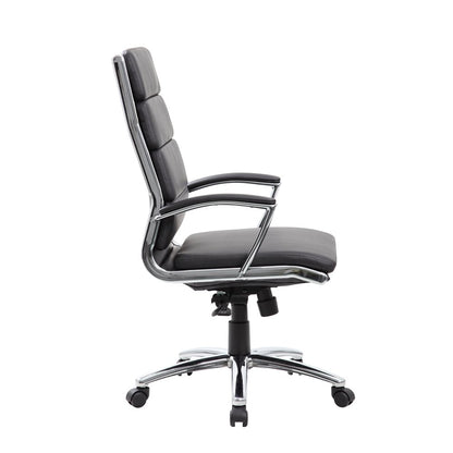 Black Desk Chair With Chrome Base, Modern Conference Room Chair With Wheels