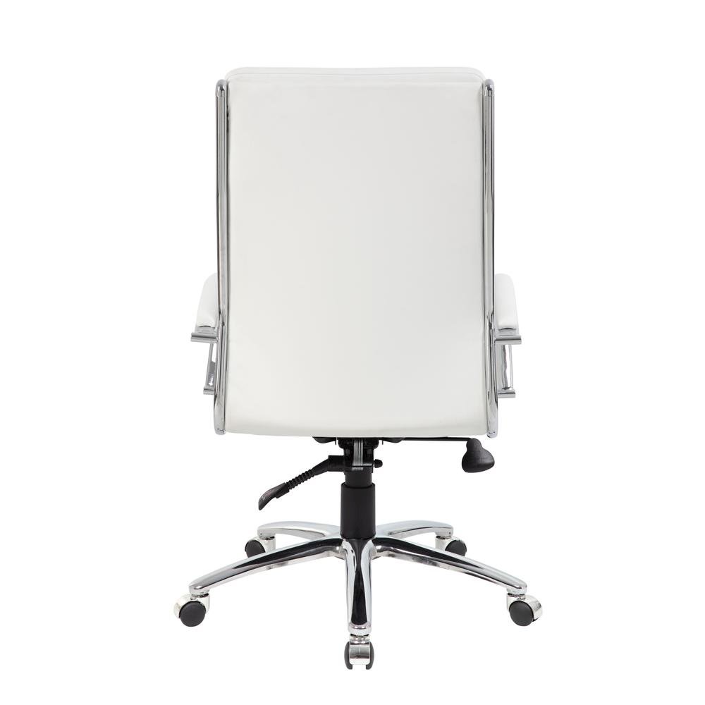 White Desk Chair With Chrome Base, Modern Conference Room Chair With Wheels