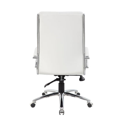 White Desk Chair With Chrome Base, Modern Conference Room Chair With Wheels