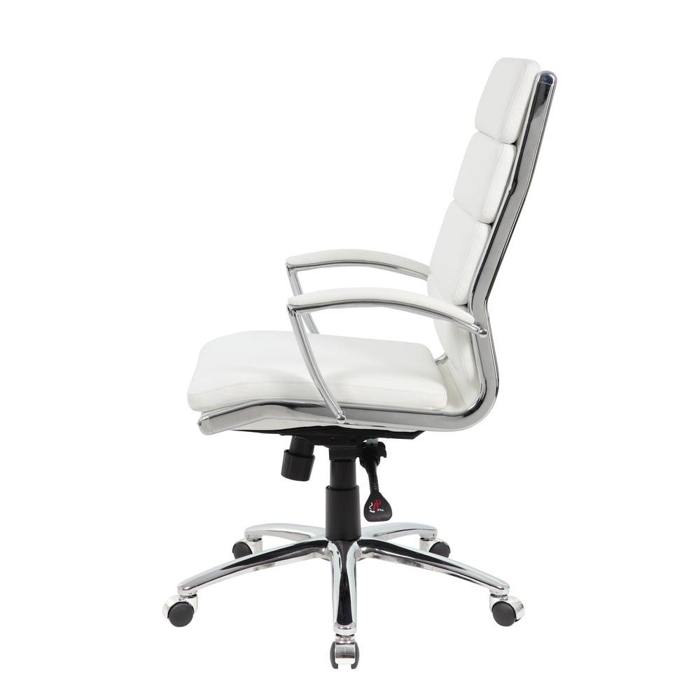 White Desk Chair With Chrome Base, Modern Conference Room Chair With Wheels