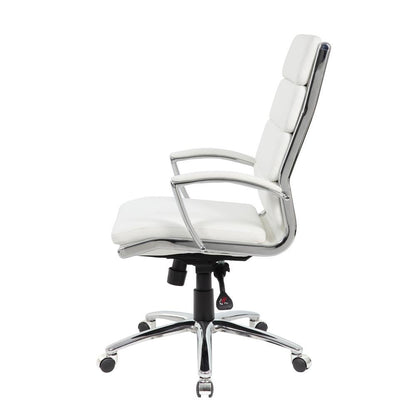 White Desk Chair With Chrome Base, Modern Conference Room Chair With Wheels
