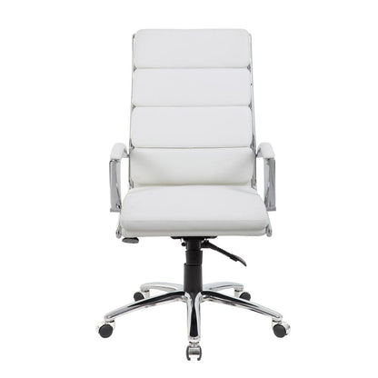 White Desk Chair With Chrome Base, Modern Conference Room Chair With Wheels