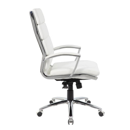 White Desk Chair With Chrome Base, Modern Conference Room Chair With Wheels