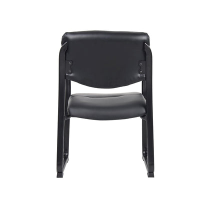 Black Guest Chair With Vinyl Seat, Office Chair No Wheels