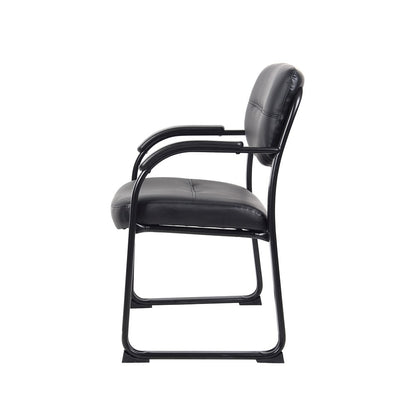 Black Guest Chair With Vinyl Seat, Office Chair No Wheels