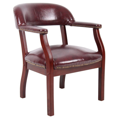 Burgundy Captains Chair for Office Furniture or Poker Room, No Wheels Design
