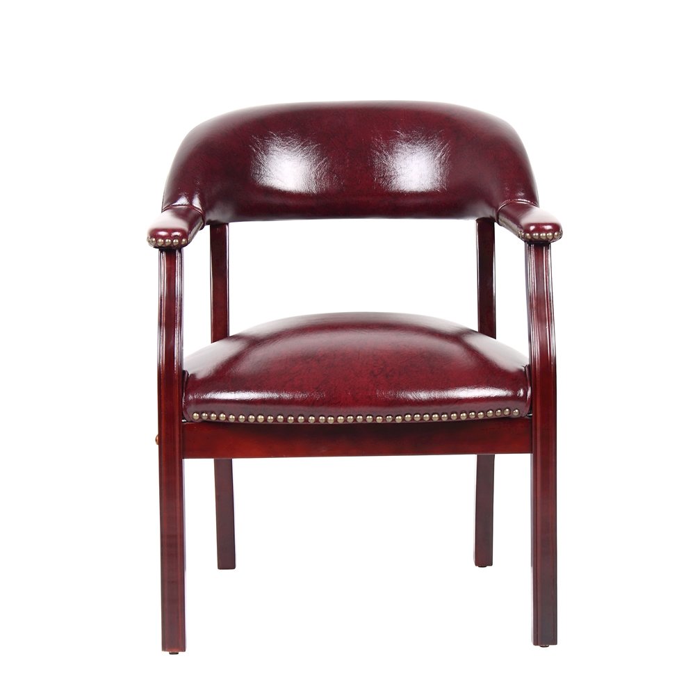 Burgundy Captains Chair for Office Furniture or Poker Room, No Wheels Design