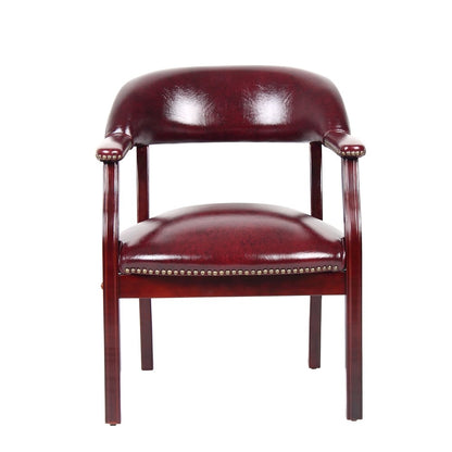 Burgundy Captains Chair for Office Furniture or Poker Room, No Wheels Design