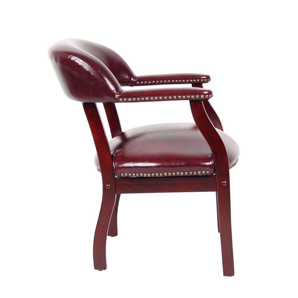 Burgundy Captains Chair for Office Furniture or Poker Room, No Wheels Design