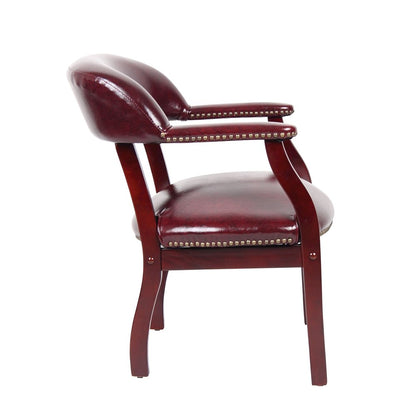 Burgundy Captains Chair for Office Furniture or Poker Room, No Wheels Design