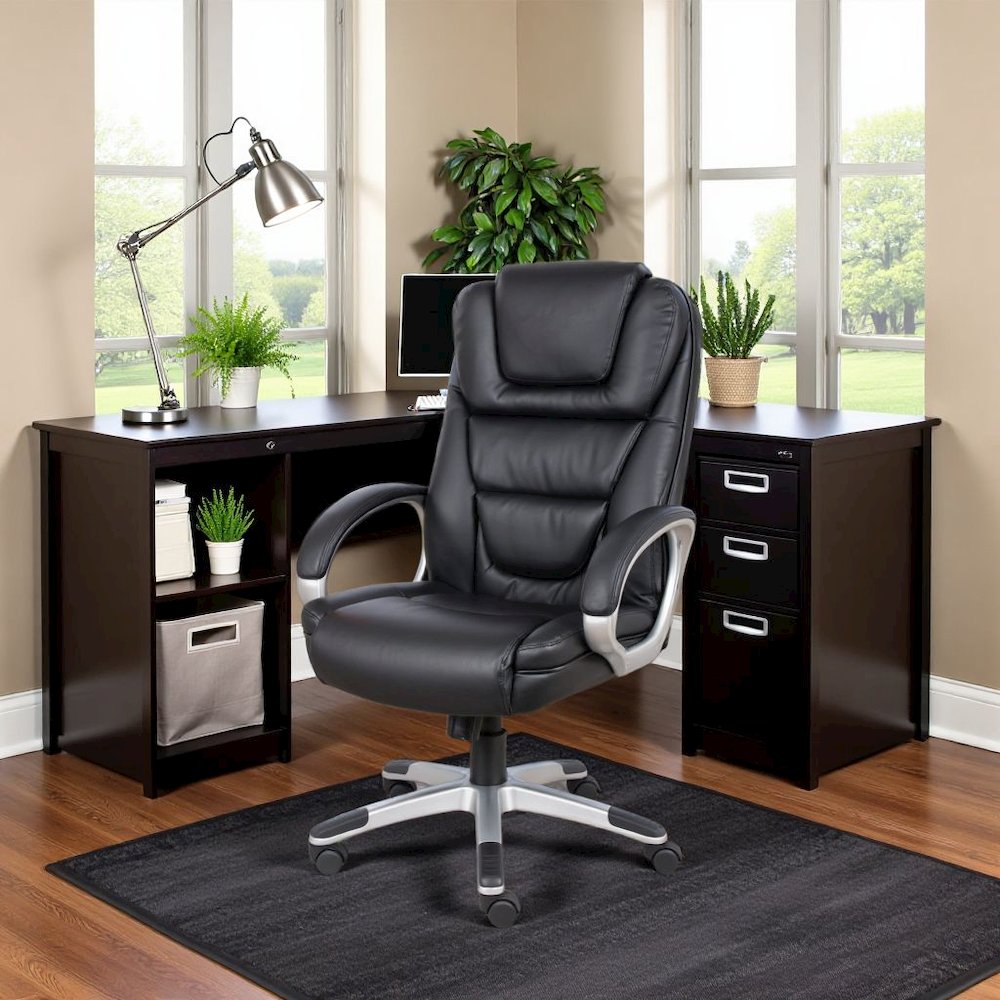 Black Leather Office Chair, Executive High Back Computer Desk Seating
