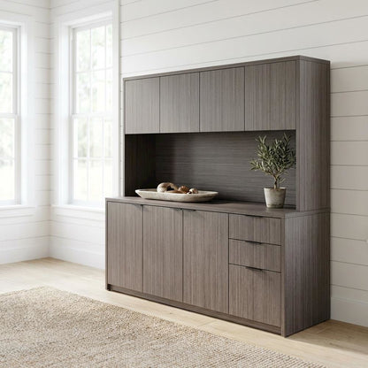 66-Inch Driftwood Hutch with Four Doors and Storage Space