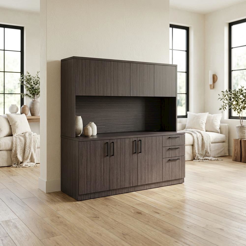 66-Inch Driftwood Hutch with Four Doors and Storage Space