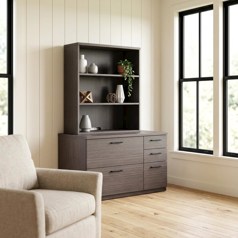 Driftwood Open Hutch with Spacious Shelves and Elegant Finish