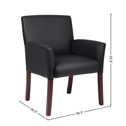 Black Reception Chair With Mahogany Base, Office Guest Or Client Seating