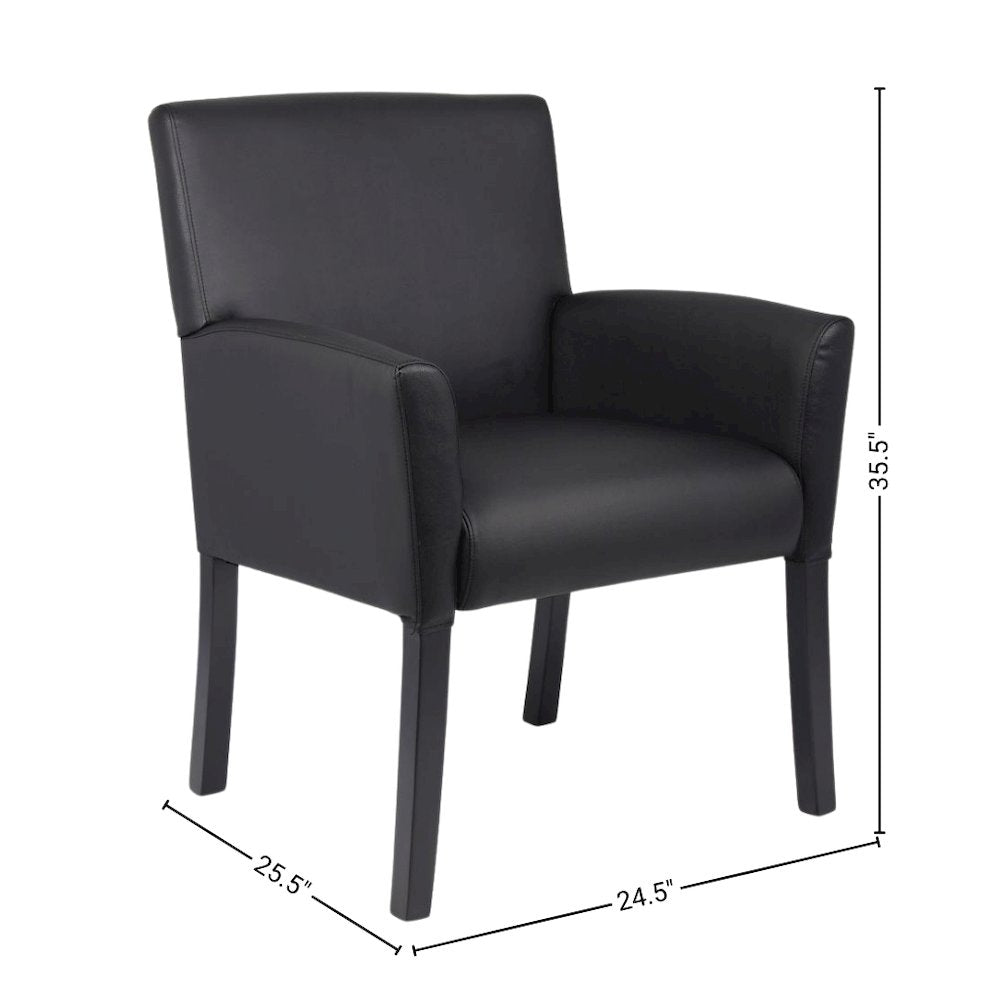 Black Reception Chair With Mahogany Base, Client Or Office Guest Seating