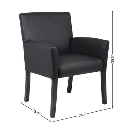 Black Reception Chair With Mahogany Base, Client Or Office Guest Seating