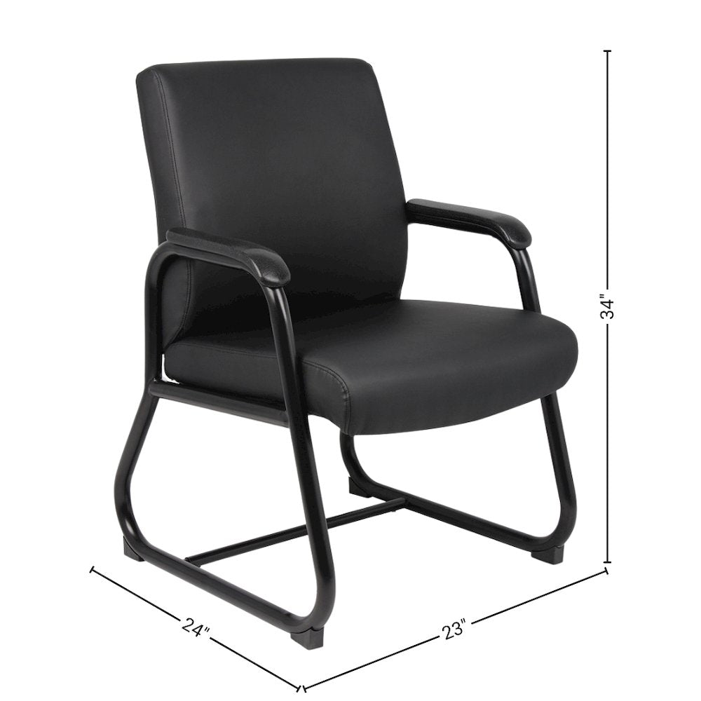 Black Guest Chair With Vinyl Seat, Office Chair No Wheels