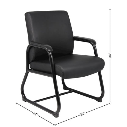 Black Guest Chair With Vinyl Seat, Office Chair No Wheels