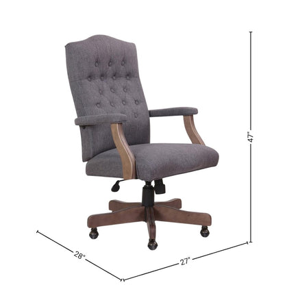 Tufted Executive Desk Chair in Slate Gray Faux Leather