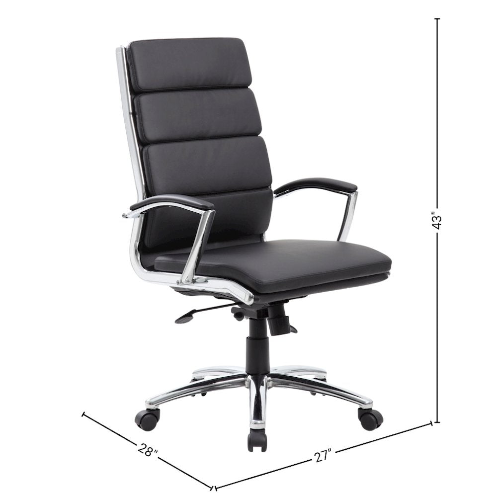 Black Desk Chair With Chrome Base, Modern Conference Room Chair With Wheels