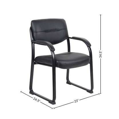 Black Guest Chair With Vinyl Seat, Office Chair No Wheels