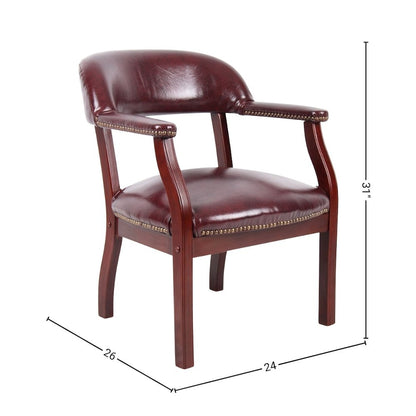 Burgundy Captains Chair for Office Furniture or Poker Room, No Wheels Design