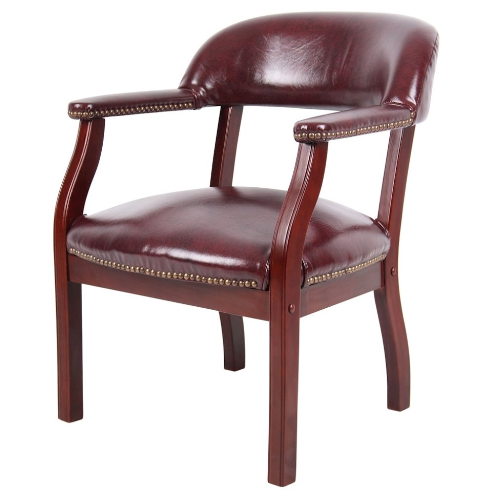Burgundy Captains Chair for Office Furniture or Poker Room, No Wheels Design