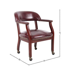 Burgundy Wooden Chair With Arms, Dining or Kitchen Chair With Casters