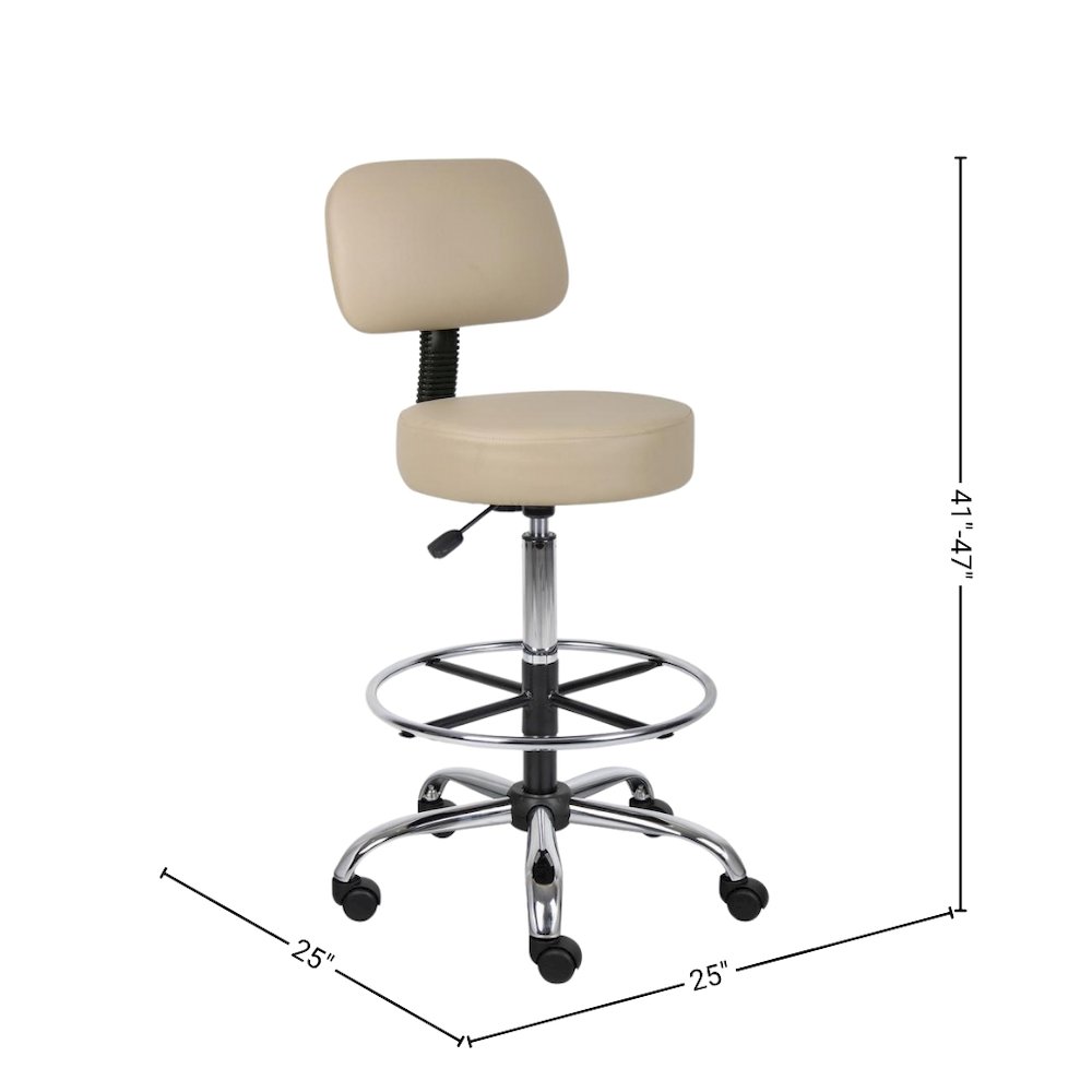 Beige Drafting Chair Office Stool With Back, Tall Work Stool On Wheels