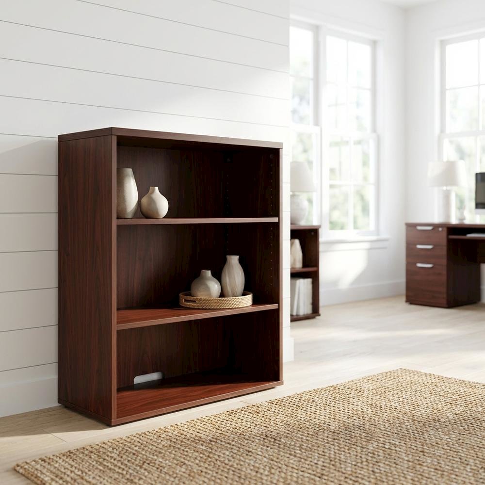 Open Mahogany Hutch and Bookcase with Ample Storage