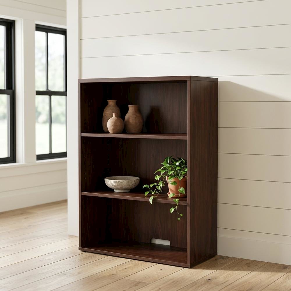 Open Mahogany Hutch and Bookcase with Ample Storage