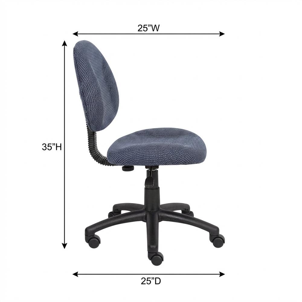 Blue Armless Office Chair With Wheels, Ideal Desk Chair For Sewing Tasks