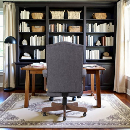 Tufted Executive Desk Chair in Slate Gray Faux Leather
