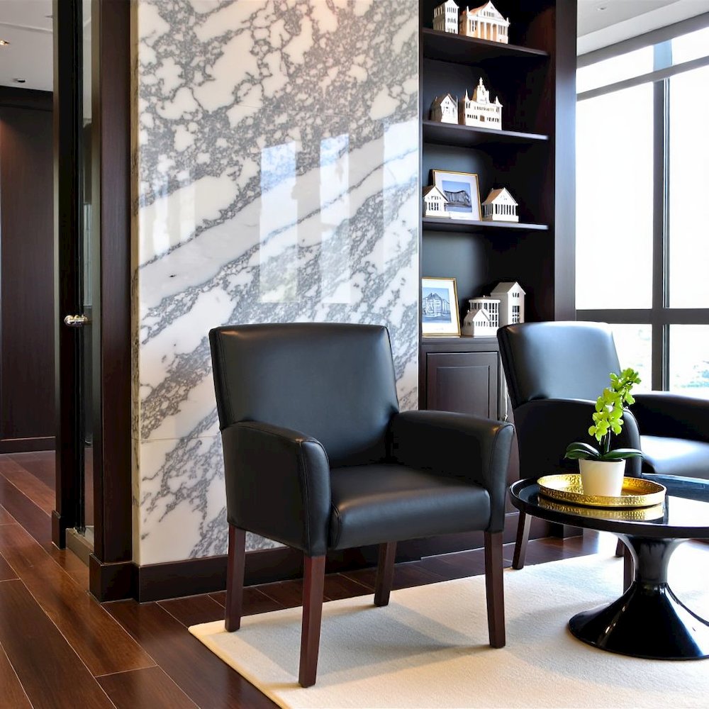 Black Reception Chair With Mahogany Base, Office Guest Or Client Seating