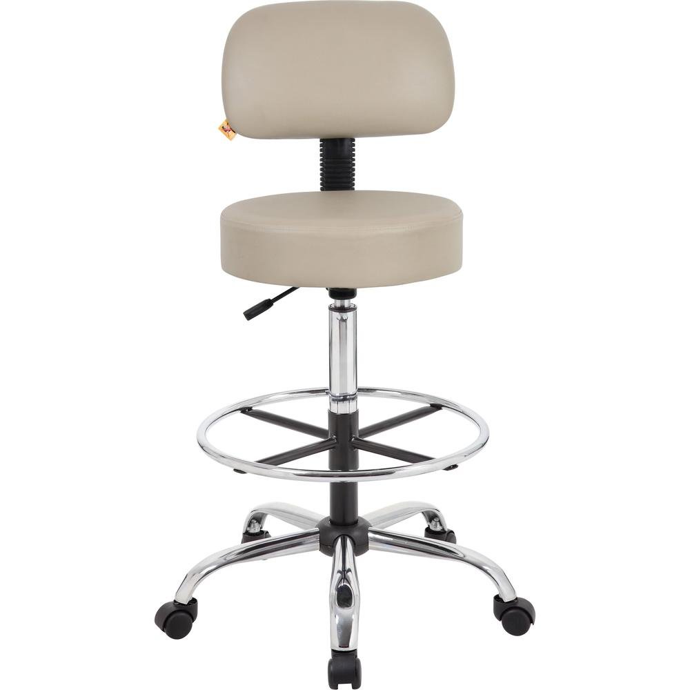 Beige Drafting Chair Office Stool With Back, Tall Work Stool On Wheels
