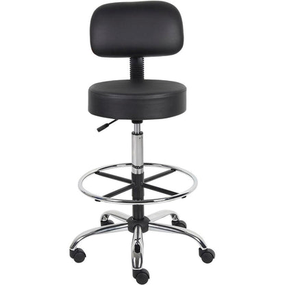 Black Drafting Chair Office Stool With Back, Tall Work Stool On Wheels