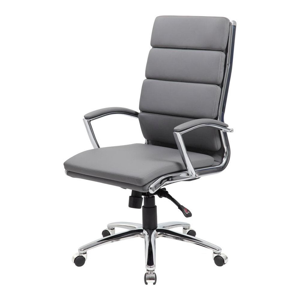 Gray Desk Chair With Chrome Base, Modern Conference Room Chair With Wheels