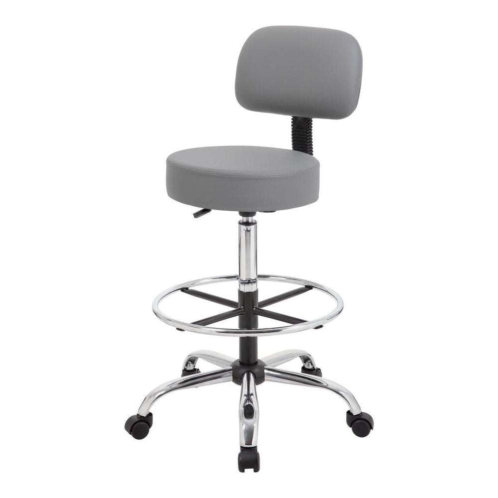 Gray Drafting Chair Office Stool With Back, Tall Work Stool On Wheels
