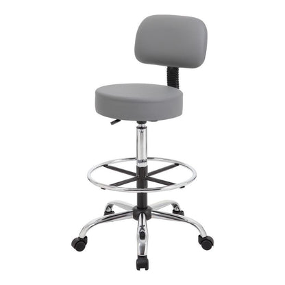 Gray Drafting Chair Office Stool With Back, Tall Work Stool On Wheels