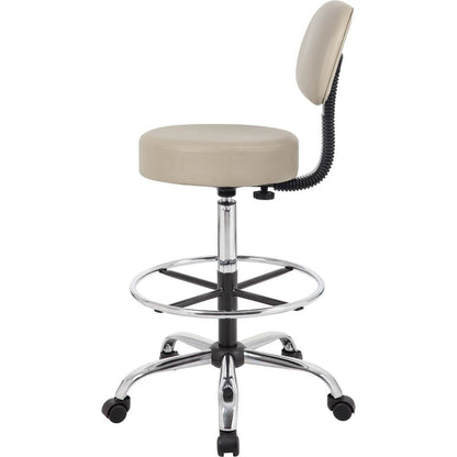 Beige Drafting Chair Office Stool With Back, Tall Work Stool On Wheels