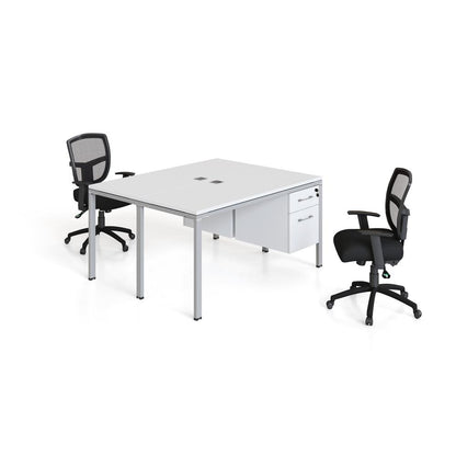 Double Desk, Face To Face With (2) Pedestals, 48" X 24" Desk Top (Ea), White