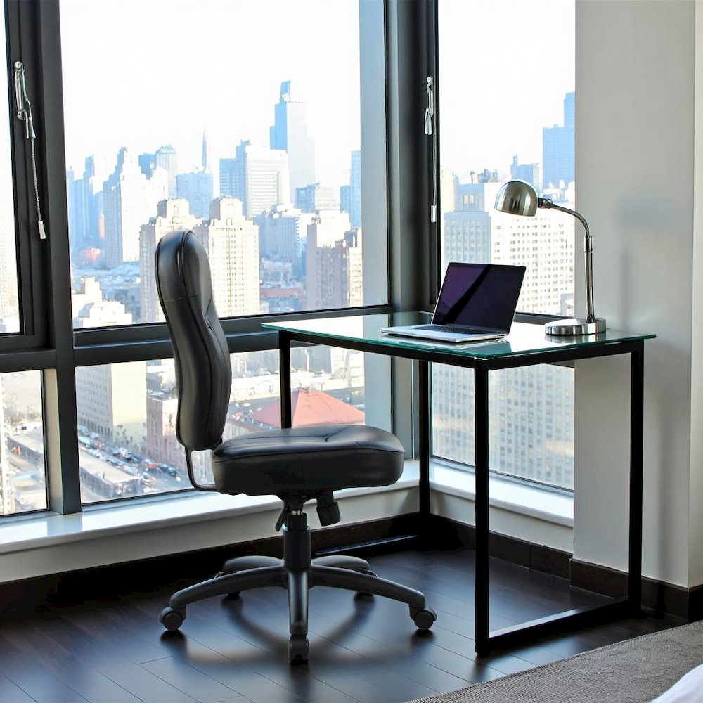 Black Leather Office Guest Chair for Client Meetings and Reception Use