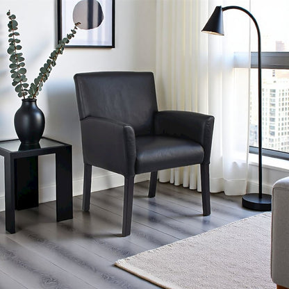 Black Reception Chair With Mahogany Base, Client Or Office Guest Seating